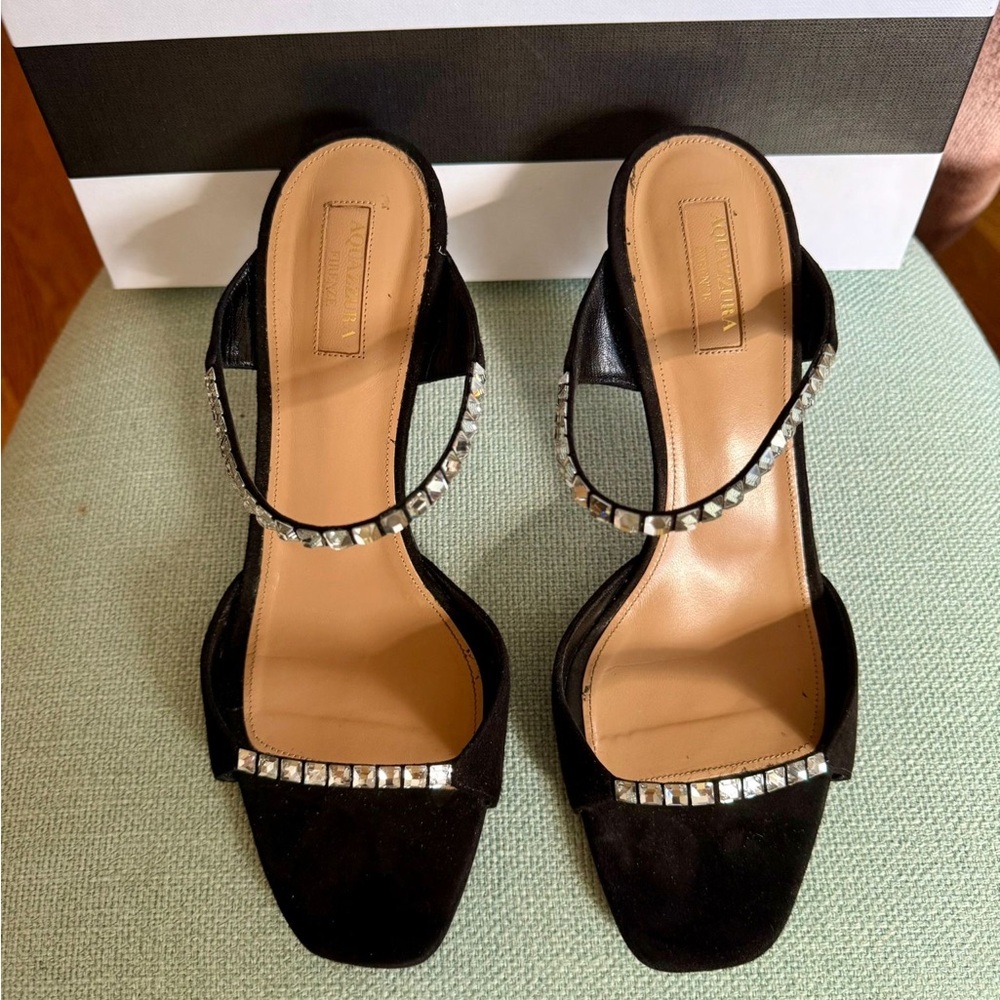 Aquazzura Black Heels 75mm Diamante crystal-embellished sandals